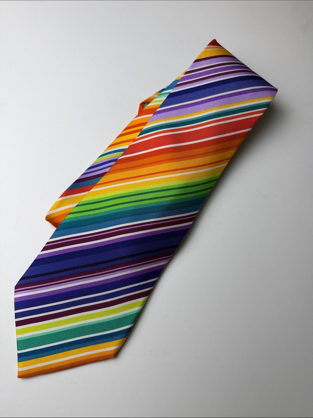 Hermes Multicolor Rainbow Stripe Silk Tie